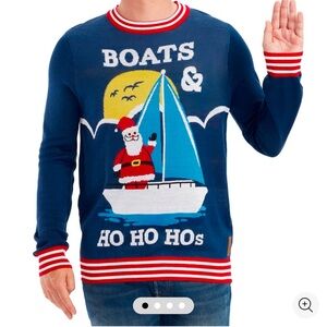 Navy Blue Santa Sailboat Ugly Christmas Sweater